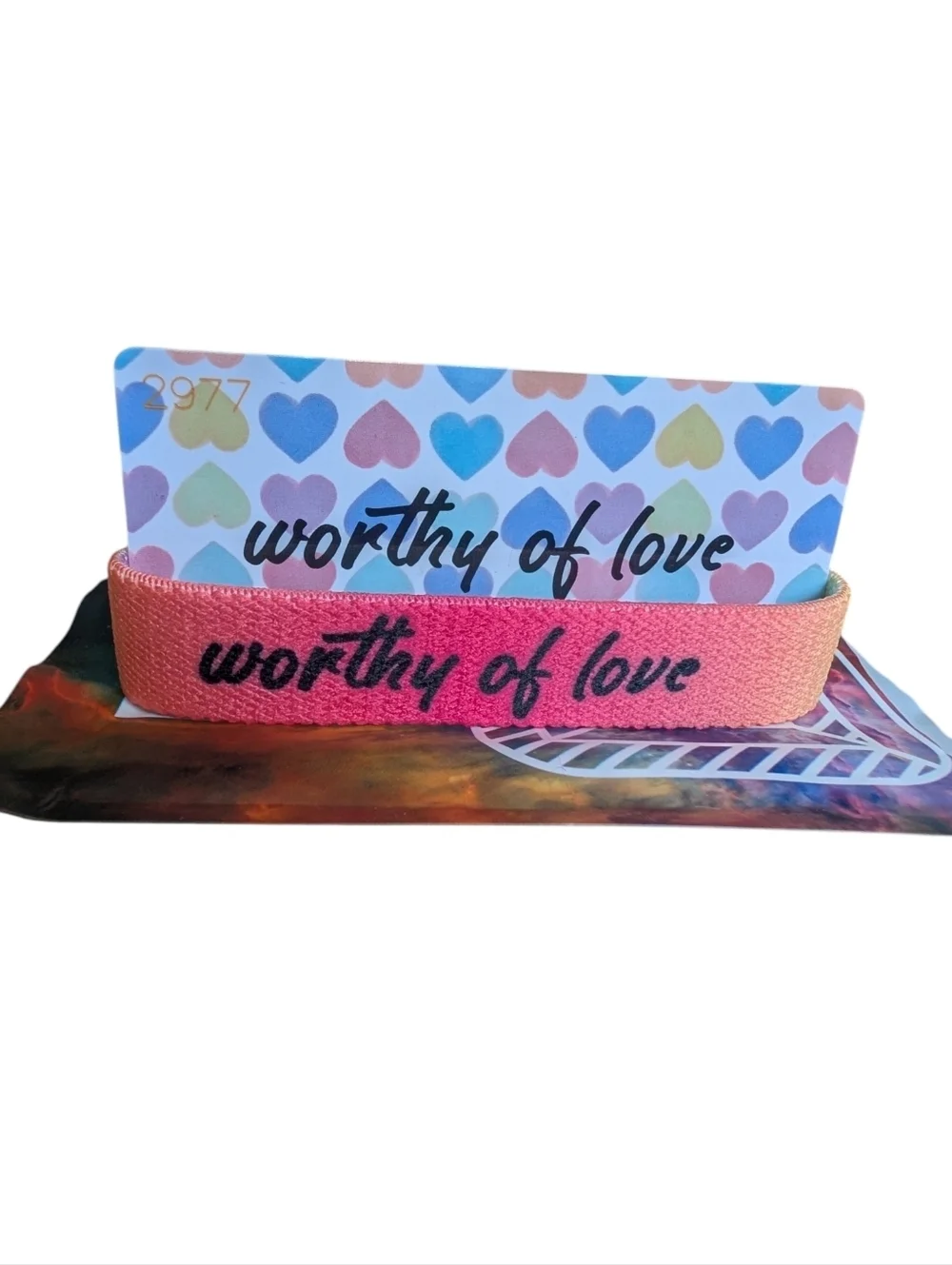Zox “Worthy of Love” Bracelet Medium #2977 Heart Print Affirmation Band